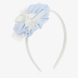 Girls Blue & Ivory Hairband with Detachable Rosette