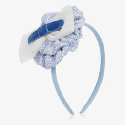 Girls Blue Tweed Rosette Hairband