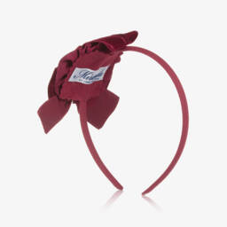 Miranda-Girls Burgundy Red Velvet Bow Hairband | Childrensalon