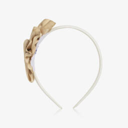 Miranda-Girls Ivory & Gold Grosgrain Bow Hairband | Childrensalon