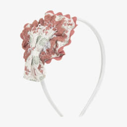 Girls Ivory & Pink Floral Rosette Hairband