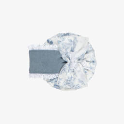 Girls Ivory Rosette Hair Clip with Blue Floral Print (9cm)