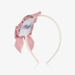 Miranda-Girls Pink Velvet Bow Hairband | Childrensalon