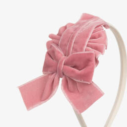 Miranda-Girls Pink Velvet Bow Hairband | Childrensalon