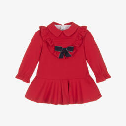 فستان بفيونكة قطن لون أحمر للبنات 