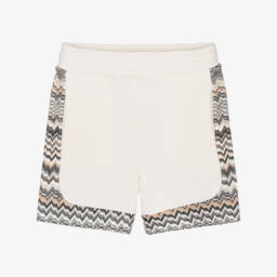 Boys Ivory Cotton Jersey Shorts with Zigzag Trim