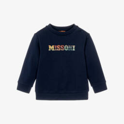 Boys Navy Blue Cotton Sweatshirt with Zigzag Letters