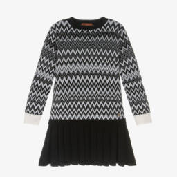 Missoni-Girls Black & Silver Zigzag Knit Wool Dress | Childrensalon
