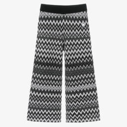 Girls Black & Silver Zigzag Knit Wool Trousers