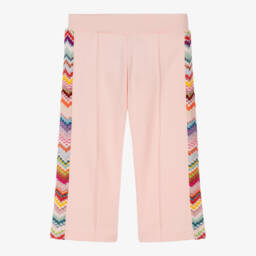 Girls Pale Pink Cotton Joggers with Zigzag Trim