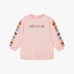 Girls Pale Pink Cotton Sweatshirt with Zigzag Trim