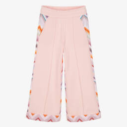 Girls Pink Cotton Joggers with Zigzag Back