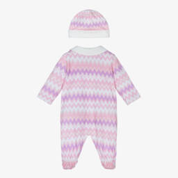 Missoni-Girls Pink Cotton Zigzag Babysuit Set | Childrensalon