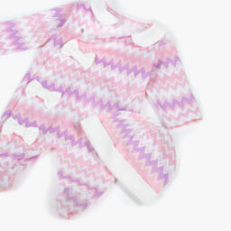 Missoni-Girls Pink Cotton Zigzag Babysuit Set | Childrensalon
