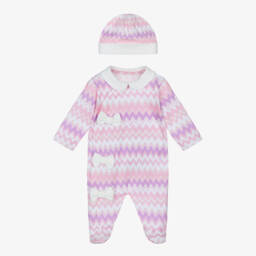 Girls Pink Cotton Zigzag Babysuit Set