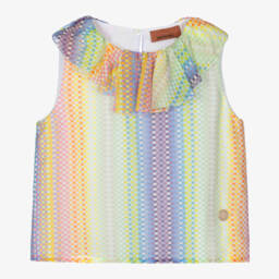 Missoni-Girls Rainbow Print Cotton & Silk Top | Childrensalon