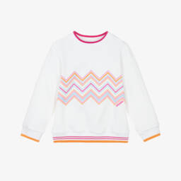 Girls White Organic Cotton Zigzag Sweatshirt