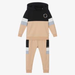 Boys Beige & Black Colourblock Tracksuit