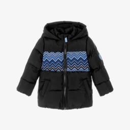 Boys Black & Blue Zigzag Puffer Jacket