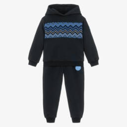 Boys Black & Blue Zigzag Tracksuit