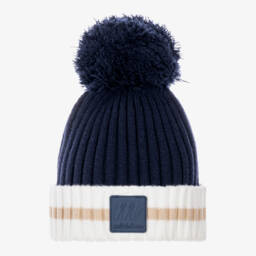 Boys Navy Blue & White Knitted Bobble Hat