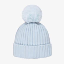 Mitch & Son-Шапка голубая вязаная с помпоном из искусственного меха для мальчиков | Childrensalon