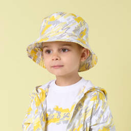 Mitch & Son-Boys Yellow & Grey Scribble Logo Sun Hat | Childrensalon