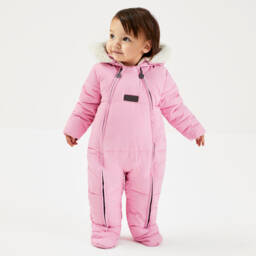 Mitty James-Baby Girls Pink Puffer Snowsuit | Childrensalon