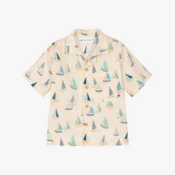 قميص أولاد بطبعة قوارب قطن لون بيج