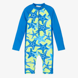 بدلة واقية من الشمس بطبعة نجم البحر لون أزرق وأخضر للأولاد (UPF50+)