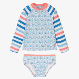Mitty James-Girls Blue Shell & Stripe Tankini (UPF 50+) | Childrensalon