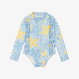 Mitty James-Girls Blue Starfish Swimsuit (UPF50+) | Childrensalon