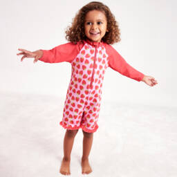 Mitty James-Girls Pink Strawberry Sun Suit (UPF 50+) | Childrensalon