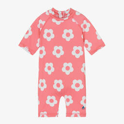 Girls Pink & White Flower Sun Suit (UPF50+)