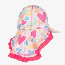 Mitty James-قبعة ليجونير بطبعة قلوب لون أبيض مزينة بكشكش (UPF 50+) | Childrensalon