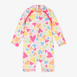 Girls White Heart Sun Suit (UPF50+)