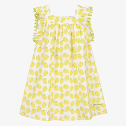 Girls White & Yellow Cotton Lemon Dress