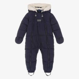 Mitty James-Navy Blue Puffer Baby Snowsuit | Childrensalon