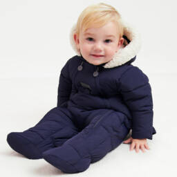 Mitty James-Navy Blue Puffer Baby Snowsuit | Childrensalon