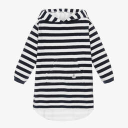 Navy Blue Stripe Cotton Towelling Robe