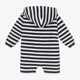 Mitty James-Navy Blue Stripe Towelling Baby Beach Romper | Childrensalon