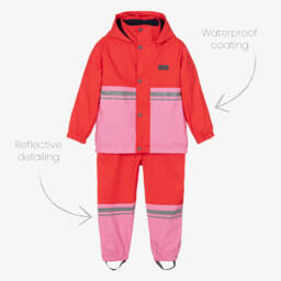 Mitty James-Red & Pink Waterproof Raincoat & Salopettes | Childrensalon