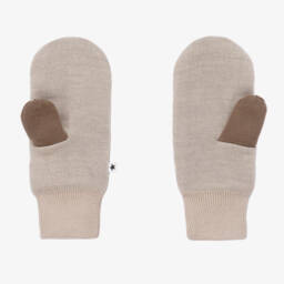 Molo-Beige Knitted Star Mittens | Childrensalon