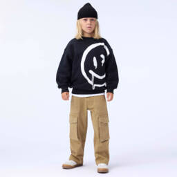 Molo-Black Cotton Smiling Face Sweatshirt | Childrensalon