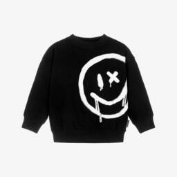 Molo-Black Cotton Smiling Face Sweatshirt | Childrensalon