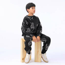 Molo-Black Organic Cotton Positive Hands Joggers | Childrensalon