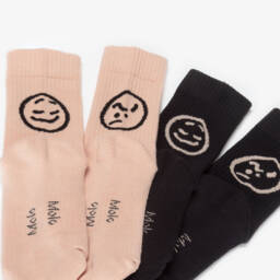 Molo-Black & Pink Ribbed Cotton Feelings Socks (2 Pack) | Childrensalon