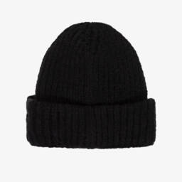 Molo-Black Smiling Face Ribbed Knit Beanie Hat | Childrensalon