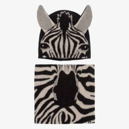 Molo-Black Wool Knit Zebra Hat & Snood Set | Childrensalon