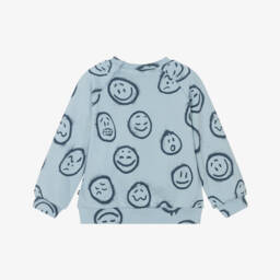 Molo-Blue Organic Cotton Fun Faces Sweatshirt | Childrensalon